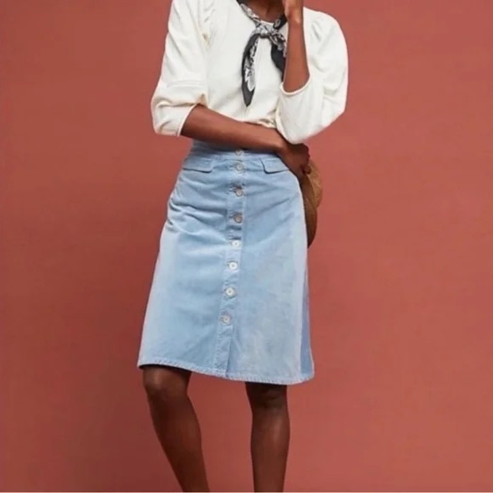 Anthropologie blue corduroy midi skirt 00‎ petite